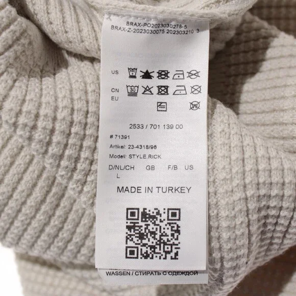 Brax NWT Rick Waffle Knit Pullover Sweater Size Large in Ivory Cotton Blend